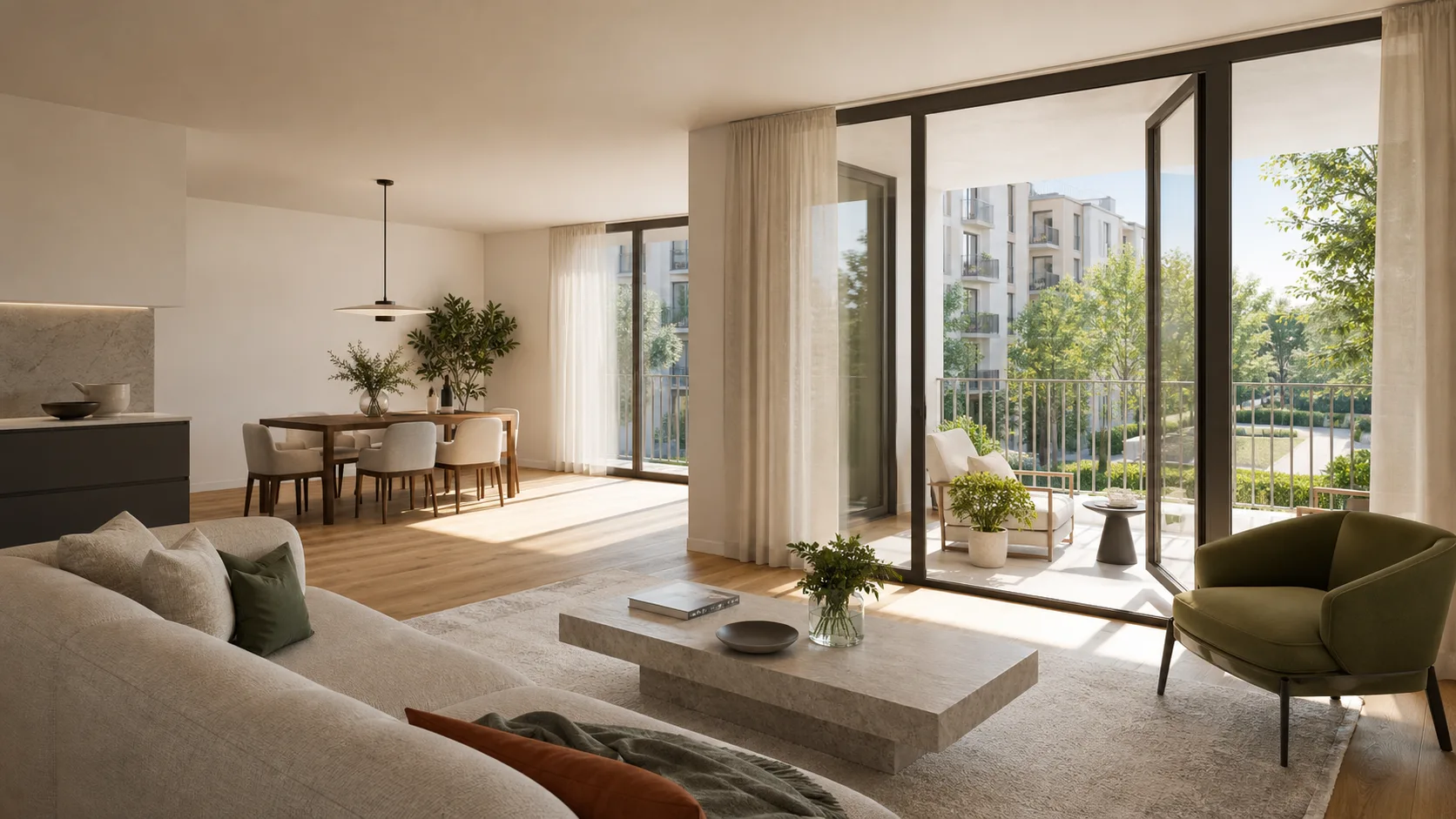 Digital möblierter Wohnraum als Beispiel für virtuelles Homestaging